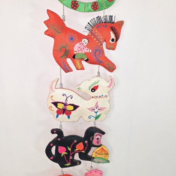 Chinese Zodiac Animals Wall Hanging Embroidered 4ft Long Folk Art Decor - Picture 4 of 11